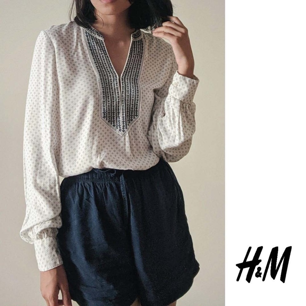 H&M Printed Peasant Blouse